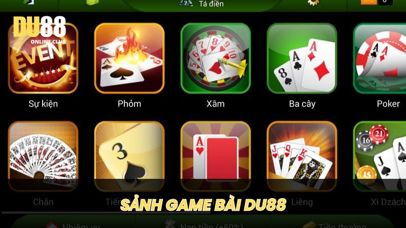 Sảnh game bài với nhiều trò chơi hấp dẫn, đình đám